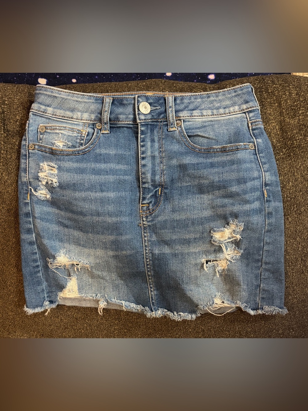 American Eagle Outfitters Distressed Light Blue Denim Skirt
